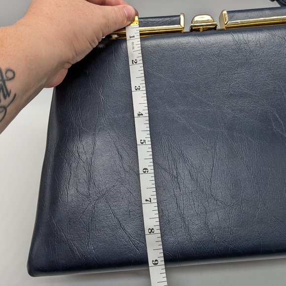 Vintage Blue Gold Structured Handbag - Picture 11 of 11